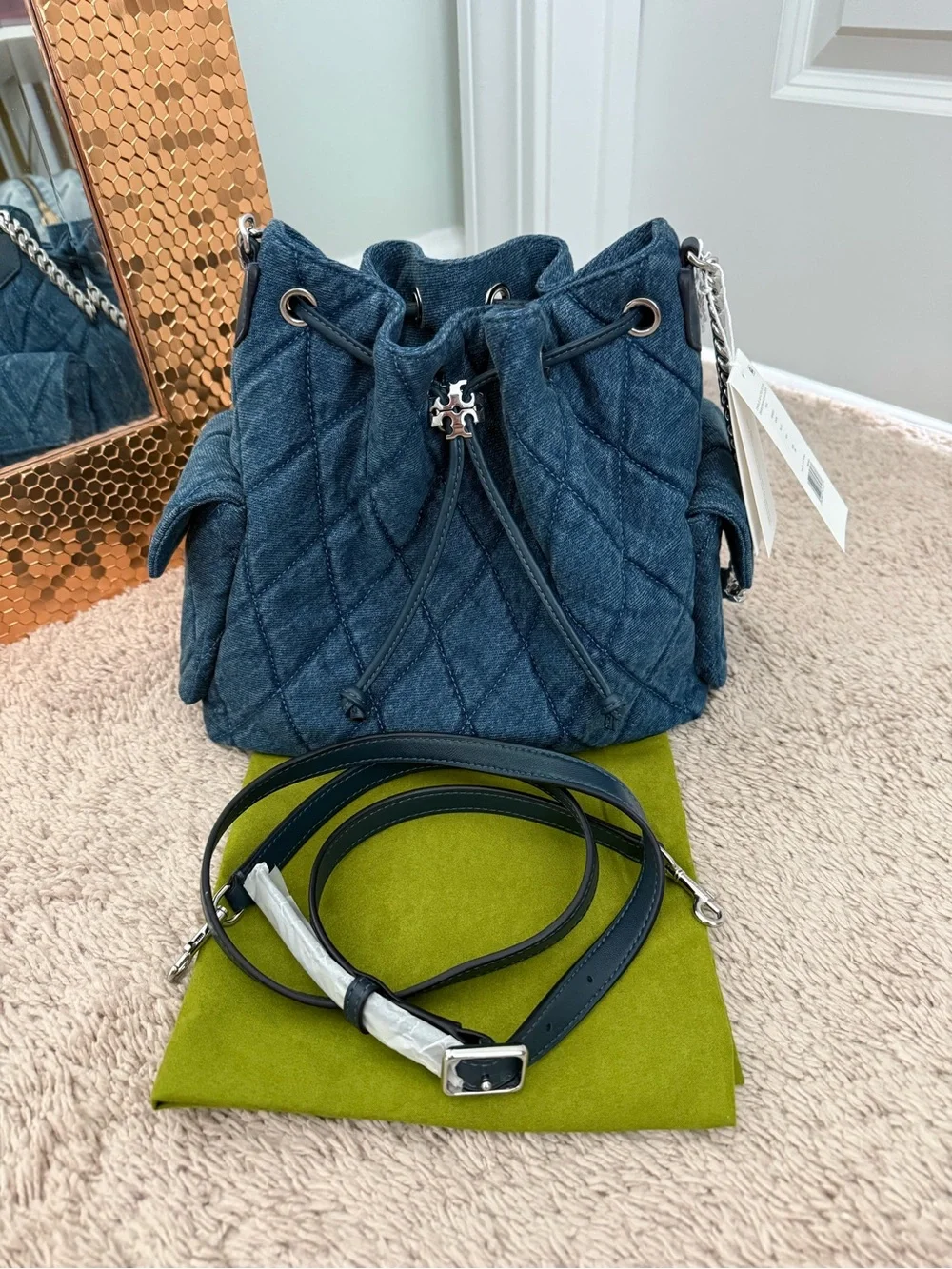 Tory Burch Charlie Drawstring Bag denim